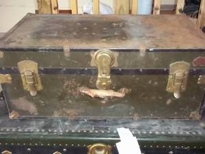 lot 388 image: Large antique storage trunk with br...