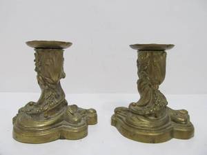 lot 23 image: Set of Antique Brass Art Nouveau Candle Holders
