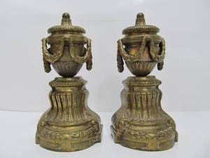 lot 30 image: Excellent Quality Ornate Antique Brass Neoclassical Bookend Set