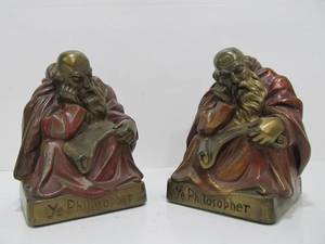 lot 37 image: Vintage 1930s Signed Armor Bronze Philosopher Bookends