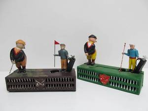 lot 92 image: 2 Vintage Style Cast Iron Mechanical Golf Banks