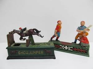 lot 93 image: 2 Vintage Style Cast Iron Mechanical Sports Banks 