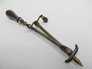 lot 135 image: Small Early Antique Hand Crank Tool wBrass Hardware
