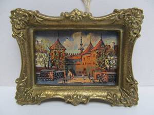 lot 189 image: Miniature Original Signed Brass Framed Oil on Canvas Painting - Poland - Dated 1941