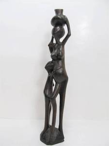 lot 115 image: African Carved Wood Figural Sculpture - Mother & Child