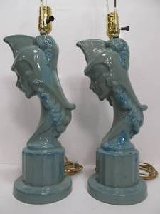 lot 116 image: Excellent Pair of Mid Century Art Pottery Figurehead Table Lamps
