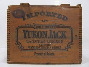 lot 164 image: Vintage Dovetailed Wood YUKON JACK Canadian Whiskey Advertising Crate