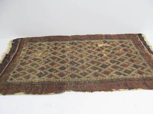lot 197 image: Old Vintage Hand Knotted Wool Prayer Rug - (As Is)