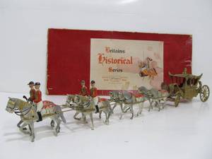 lot 212 image: Antique BRITAINS Metal Soldiers - Historical Series - King & Queen wHorse Team