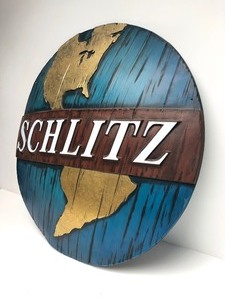 lot 7 image: Very Cool LARGE Vintage Embossed SCHLITZ 3D World Globe Beer Sign