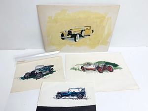 lot 313 image: Group of Original Signed Old Car Illustration Paintings & Drawings