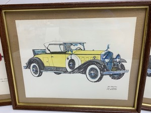 lot 312 image: 3 Vintage Framed Classic Automobile Prints