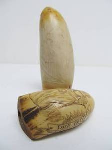 lot 240 image: 2 Vintage Faux Scrimshaw Pieces
