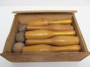 lot 241 image: Complete Antique Small Bowling Set wWood Pins