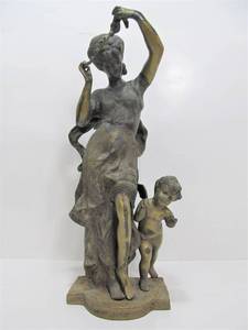 lot 254 image: Antique Large Bronze Figural Sculpture of Maiden wCherub