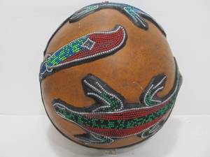 lot 264 image: Large Vintage Carved & Beaded Tribal Helmet or Bowl