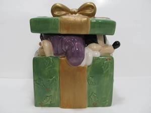 lot 284 image: Disney Store Characters in Christmas Present Ceramic Cookie Jar