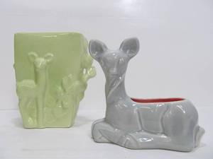 lot 291 image: 2 Mid Century RED WING Art Pottery Deer Planters
