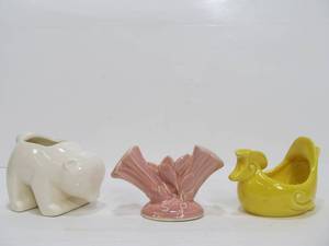 lot 292 image: Mid Century RED WING etc Art Pottery Planters or Match Holders & SaltPepper