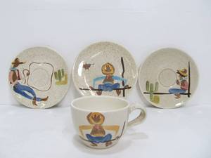 lot 293 image: Vintage RED WING Cowboy Coffee Cup & Saucers
