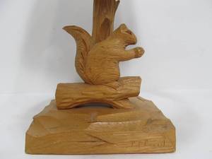 lot 347 image: Signed Vintage Hand Made Folk Art Squirrel Lamp