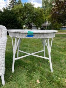 White Wicker Butler Table & Side Chair