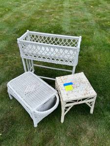 White Wicker Flowerbox & Foot Ottomans