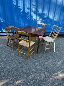 Rustic Folding Table and Assorted Chairs