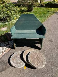 Rustic Vintage Garden Bench with Stepstones
