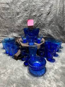 Vintage Cobalt Blue Glassware Service plus Shirley Temple Creamer