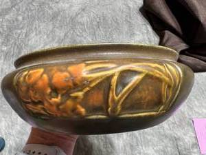 Roseville Rosecraft Panel 1926 Arts and Crafts Pottery Brown Cabinet Bowl