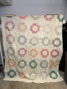 Antique Feedsack Quilt Toppers, lot of 2