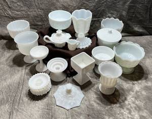 Vintage Collection of Milk Glass Compotes and Vases