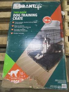 lot 505 image: Vibrant Life 36 x 22 x 25 Double-Door Foldable Metal Wire Dog Crate with Divider - SOLD AS IS