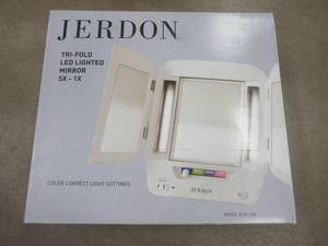 lot 515 image: Jerdon Style Tri-Fold Euro Mirror with LED Light, JGL12W - SOLD AS IS