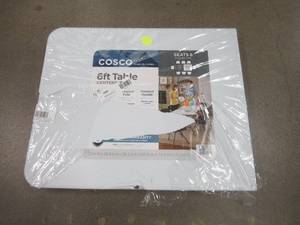 lot 521 image: Cosco 6ft Folding Table in White - Has some damage (see photos) - SOLD AS IS