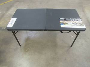 lot 522 image: Mainstays 4 Adjustable Rectangular Folding Table, Rich Black, 48 W x 24 D x 21.14 - 28.03 H - Scratch and Dent, SOLD AS IS