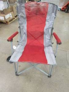 lot 530 image: Outdoor Folding Chair With Cup Holder, USED, Faded, Dirty Fabric - SOLD AS IS