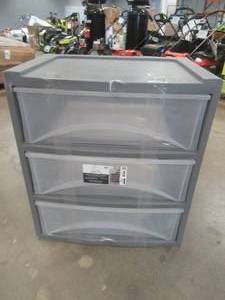 lot 546 image: Mainstays 3-Drawer Cabinet, 4 casters included - Slight Dents on Frame, Still Functions - SOLD AS IS