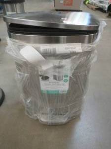 lot 561 image: Rectangular Step Can in Stainless - Warped Lid, Slight Scratch and Dent - SOLD AS IS