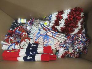 lot 589 image: Large Box of Fourth of July Decorations - NEW SOLD AS IS