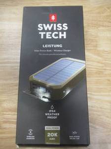 lot 606 image: Swiss Tech Leistung 20000 mAh Wireless Power Bank with Flashlight and Charging Pad, IP54 Weatherproof, Drop Resistant - SOLD AS IS
