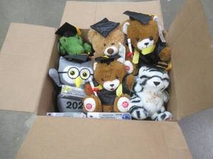 lot 608 image: Large Box of Plush Animals for Graduation 2022, Some With Personal Record Messaging - SOLD AS IS