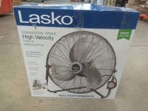 lot 663 image: LASKO 20 Floor or Wall Mount Fan - OPEN BOX, Works Well - SOLD AS IS