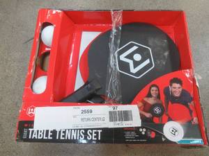 lot 681 image: Giant Table Tennis Set, Paddles and Balls (Missing 1) - OPEN BOX, SOLD AS IS