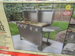 lot 687 image: Expert Grill Combo 5-Burner Propane Gas Grill & Independent Griddle, Appears to have 2 Left Legs, NEW - SOLD AS IS