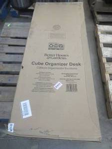 lot 688 image: Better Homes & Gardens Cube Storage Office Desk, White, Some Package Damage - SOLD AS IS