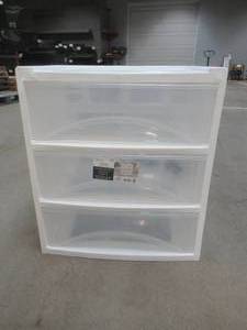 lot 698 image: Mainstays 3-Drawer Wide Cart With Casters in White, 22.67 x 15.86 x 27.36, Small Crack on 1 Drawer in Back - SOLD AS IS