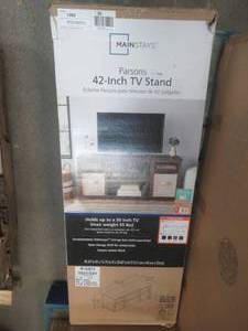 lot 701 image: Mainstays 42 Parsons TV Stand, 45.47 x 15.75 x 20.87 Canyon Walnut Finish - OPEN BOX - SOLD AS IS