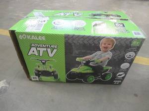 lot 718 image: Kalee 6 Volt Green Quad Adventure ATV Battery Powered Ride On, (1 Tire Rod not threaded) Complete - SOLD AS IS